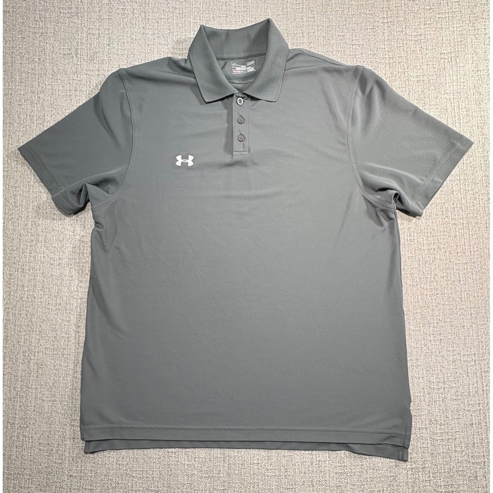 Under Armour Mens Large Gray Heatgear Loose Fit Short Sleeve Polo Shirt UA Logo
